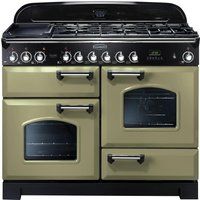 rangemaster classic deluxe 110 dual fuel range cooker - olive green  chrome olive