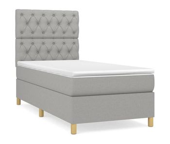 Cama box spring con colchón tela gris claro 80x200 cm diseño de botones