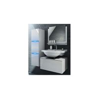 conjunto de muebles de bano blancos coleccion owl columna mueble bajo lavabo espejo sifon y luces led