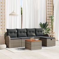 juego de sofa de jardin de 6 piezas con cojines ratan poliester gris v7065 unico  gris