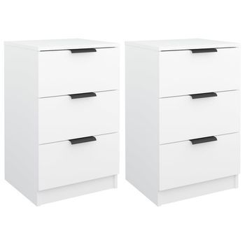Pack 2 Uds Mesitas De Noche | Mesa Auxiliar | Mesilla Color Blanco 40x36x65 Cm