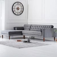 indus grey velvet left facing 3 seater corner chaise sofa