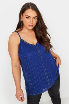 Yours Top Azul Cobalto De Tirantes Con Lentejuelas, Mujer Curvy Y Tallas Grandes, Yours