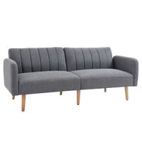 homcom sofa cama 3 plazas sofa de tela sofa con funcion de cama poliester tipo lino madera de goma 173x75x73 cm gris   aosom espana