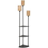 homcom lampara de pie boho 3 luces 3 estantes pantalla de cuerda de papel negro