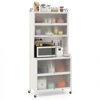 costway armario de cocina de 6 niveles armario buffet con estantes puertas abatibles encimera para microonda estanteria aparador para comedor
