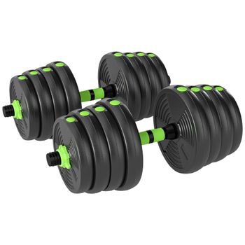 SPORTNOW Juego de Mancuernas Ajustables 30 kg 3 en 1 con Barras de Conexión y Mangos Antideslizantes para Gimnasio en Casa Verde