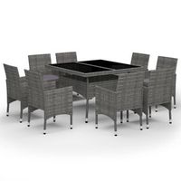set de comedor de jardin 9 piezas ratan pe y vidrio gris vidaxl