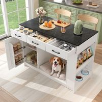 isla de cocina de 120x60x90cm 3 cajones especiero estante ajustable espacio para guardar mascotas color blanco