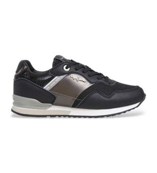 Pepe Jeans para mujer. PLS40046 Zapatillas London Shine negro (38), Plano, Cordones, Casual