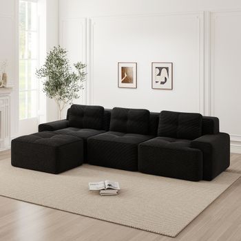 Sofá Modular De 3 Plazas - Mueble Para Salón - Pana - Negro (293x177x69cm)