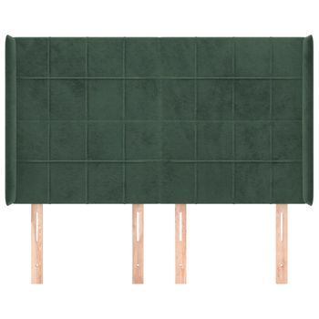 Cabecero Cama Mueble De Dormitorio Con Orejas De Terciopelo 147 X 16 X 118/128 Cm Verde Oscuro M02_0004167