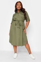 limited collection vestido camisero de algodon caqui con bolsillos mujer curvy y tallas grandes limited collection