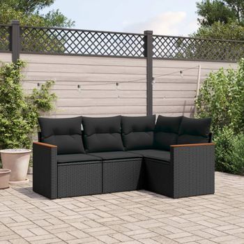 Conjunto De Sofás Jardín 4 Uds | Mueble Jardin Mesa Y Sillas Con Cojines Ratán Sintético Negro Cfw964592