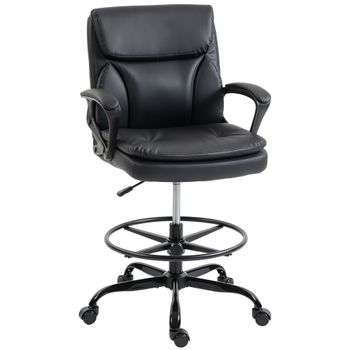 HOMCOM Silla de Dibujo Silla de Escritorio Silla Ergonómica Giratoria con Altura y Reposapiés Ajustable Negro   Aosom España