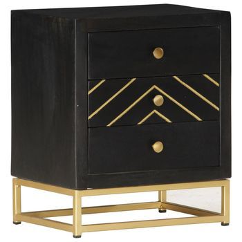 Mesita De Noche Madera Maciza Mango Negro Y Dorado 40x30x50cm Vidaxl