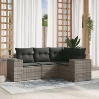 conjunto de sofas de jardin 4 uds  mueble jardin mesa y sillas y cojines ratan sintetico gris cfw110278