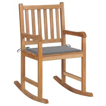 Silla Mecedora De Madera Maciza De Teca Con Cojín Gris Vidaxl