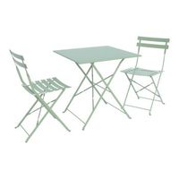 set mesa de jardin bistro plegable de acero con 2 sillas 70cm verde