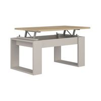 mesa de centro elevable rubi ii con almacenaje interior de aglomerado con melamina color roble y beige 45x90x50 cm