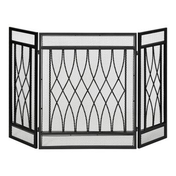 HOMCOM Salvachispas Plegable Pantalla Protectora de Chimenea 3 Paneles con Bisagras y Estructura de Metal Decorativa 126x3x80 cm Negro   Aosom España