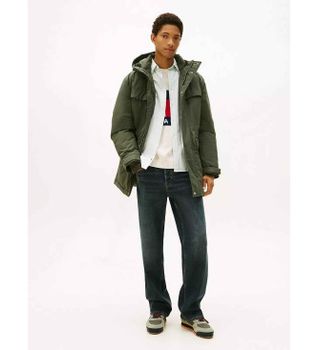 Tommy Jeans para hombre. DM0DM22251 Parka amplia con acabado repelente al agua verde (XL), Casual, Sostenible, Nylon reciclado