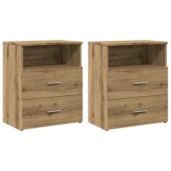 Pack 2 Uds Mesitas De Noche | Mesilla De Noche Madera Ingeniería Roble Artisan 50x32x60 Cm