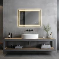 espejo de bano con led regulable 3 colores de luz 50x70 cm gris