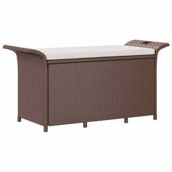 Banco De Jardín | Banco De Exterior | Silla De Jardín Con Cojín Ratán Sintético Marrón 116x46x57 Cm