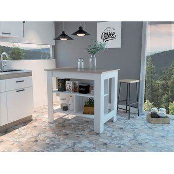 Isla De Cocina Antibacteriana Cala, Superficie Antibacterial Y Tres Estantes , 89.91 Cm  X 102.87 Cm  X 69.85 Cm  , Multicolor