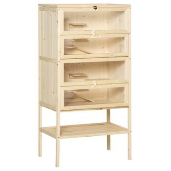 PawHut Jaula de Madera tipo Casa Conejera para Hámster Ratones Animales Pequeños y Roedores 60x40x120cm
