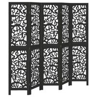 biombo separador de 5 paneles madera maciza paulownia negro vidaxl