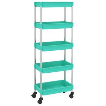 Carrito De Cocina，estantería De Cocina, Carrito De Servir 5 Niveles Hierro Y Abs Turquesa 42x29x128 Cm