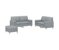 vidaxl juego de sofas con cojines 3 piezas tela gris claro