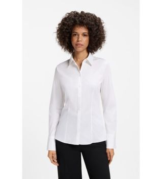 HUGO para mujer. 50554568 Camisa Slim Fit Sarga blanco (32), Casual, Algodón, Clásico, Manga larga