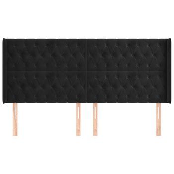 Cabecero Cama Mueble De Dormitorio Con Orejas De Terciopelo 203 X 16 X 118/128 Cm Negro M02_0004010