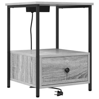 Mesita De Noche - Mesilla De Noche Con Estación De Carga Con Cajón Gris Sonoma Mc6819