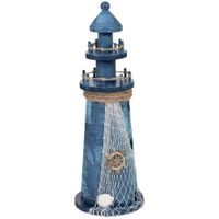 figura de decoracion faro de madera azul 11x11x31h cm