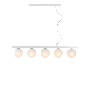 Lámpara Colgante Adrian De Hierro Lacado Blanco Y Cromo 5 Luces L.101x14 Bl278-5-bco