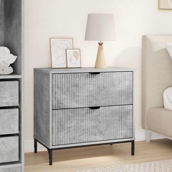Mesita De Noche - Mueble Para Dormitorio - Madera Contrachapada - Gris Hormigón (63.5x36x61cm)