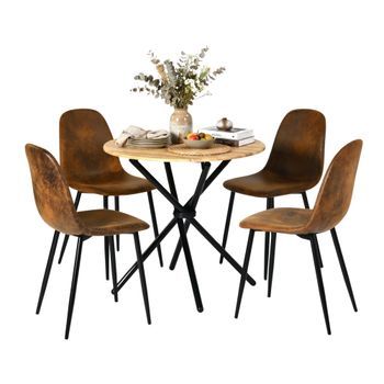 Set 5 Mesa Redonda Ø80cm Y 4 Sillas Urban Meuble - Madera Y Marrón