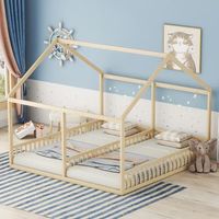 cama individual 90x200 plana tipo casita 2 en 1 color natural