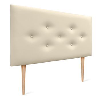 Dhome Cabecero De Polipiel Con 3 Hileras Intercaladas De Botones Y Patas Cabezal Tapizado Cama Lujo (vainilla, 105cm)