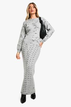 Vestido Maxi De Punto Suave Jaspeado, Gris