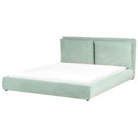 cama moderna 180 x 200 cm tapiceria de terciopelo con cabecero acolchado verde menta bajonna