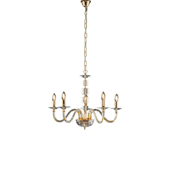 Lámpara De Araña Franz En Dorado Con Cristal Transparente Y Pedrería 5 Luces 110 Ø60 Bl275-5-or