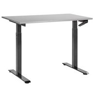 escritorio de altura regulable manualmente oficina moderna patas cuadradas  120 x 72 cm tablero gris soporte de acero negro destines