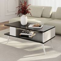 mesa de centro lycksele aglomerado 40 x 90 x 45 cm marmol negro  blanco encasa