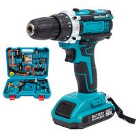 taladro electrico inalambrico 21v con doble velocidad 45nm maletin de transporte y 121 accesorios 2 baterias de 6500 mah 34x12x30 cm color azul
