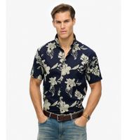 superdry para hombre m4010947a camisa con estampado hawaiano azul s casual modal manga corta marino